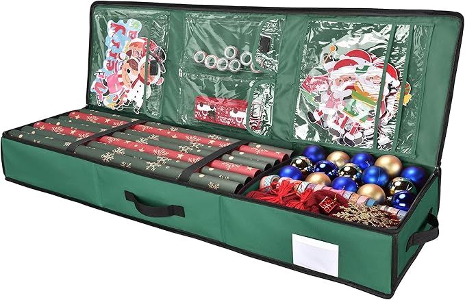 Yescom Christmas Wrapping Paper Storage Box Divider Xmas Decor Organizer Container, Green | Amazon (US)