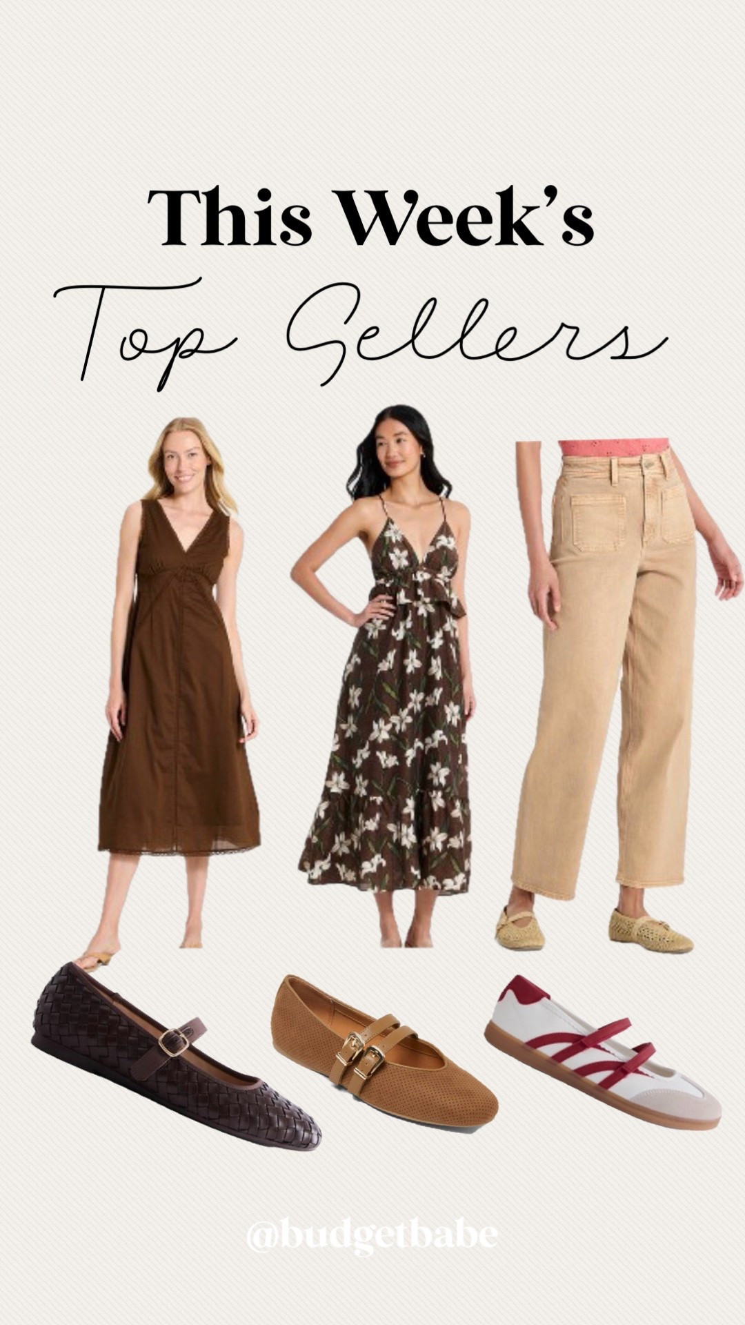 This week’s Budget Babe reader favorites! Brown jeans at Target, and two brown dresses, new Scenario at Walmart woven mary Jane flats, Target Dolce Vita lookalike flats and Walmart ballet sneaker flats. #targetstyle #walmartfashion