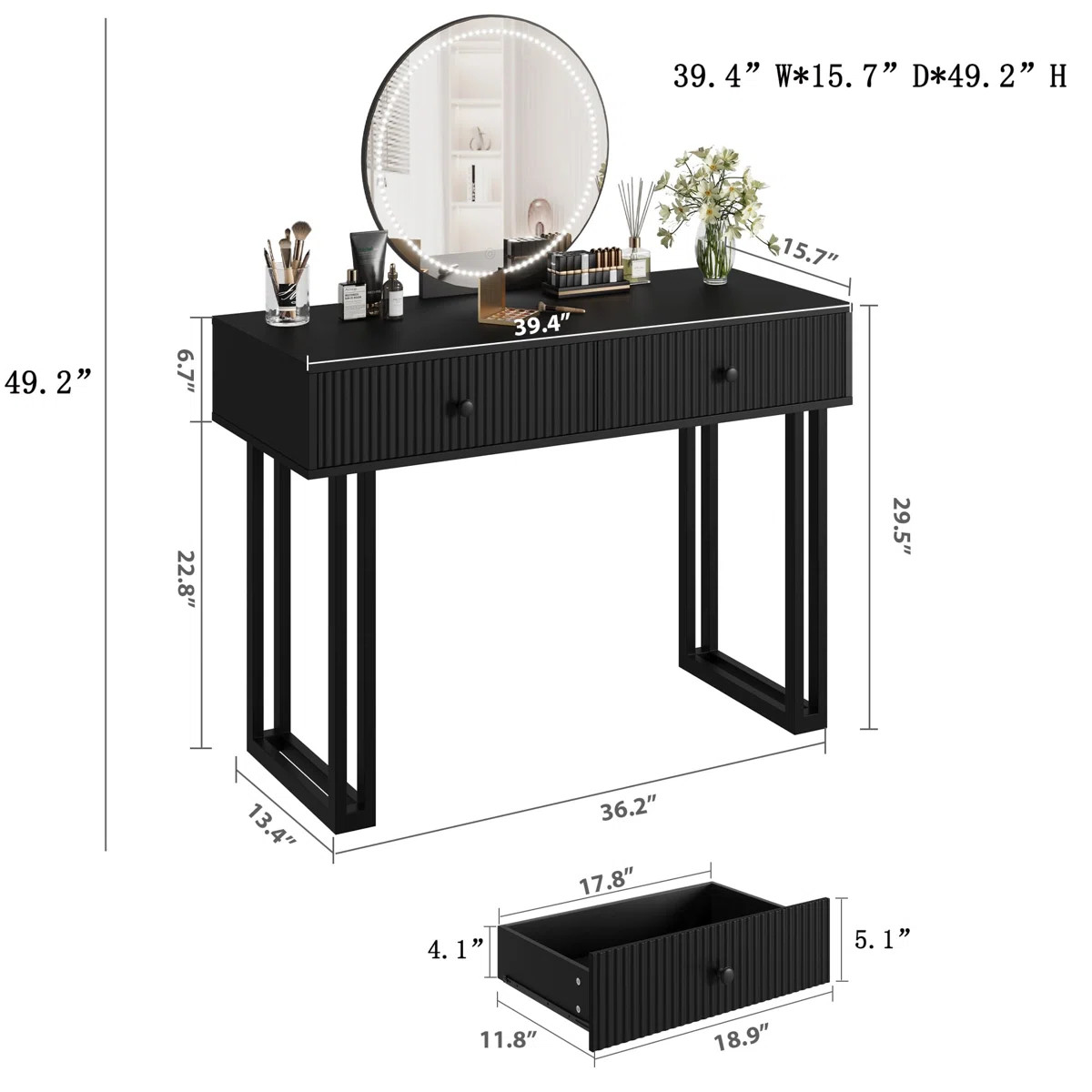 Stylish&Elegant - This modern dressing table with LED mirror adopts a blister process, which has ... | Wayfair North America
