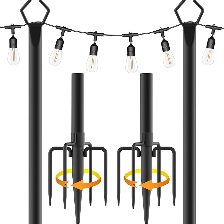 Aulimhti 10Ft Metal Poles with Fork for Outdoor String Lights,2 Pack Light Stand for Outside Gard... | Amazon (US)