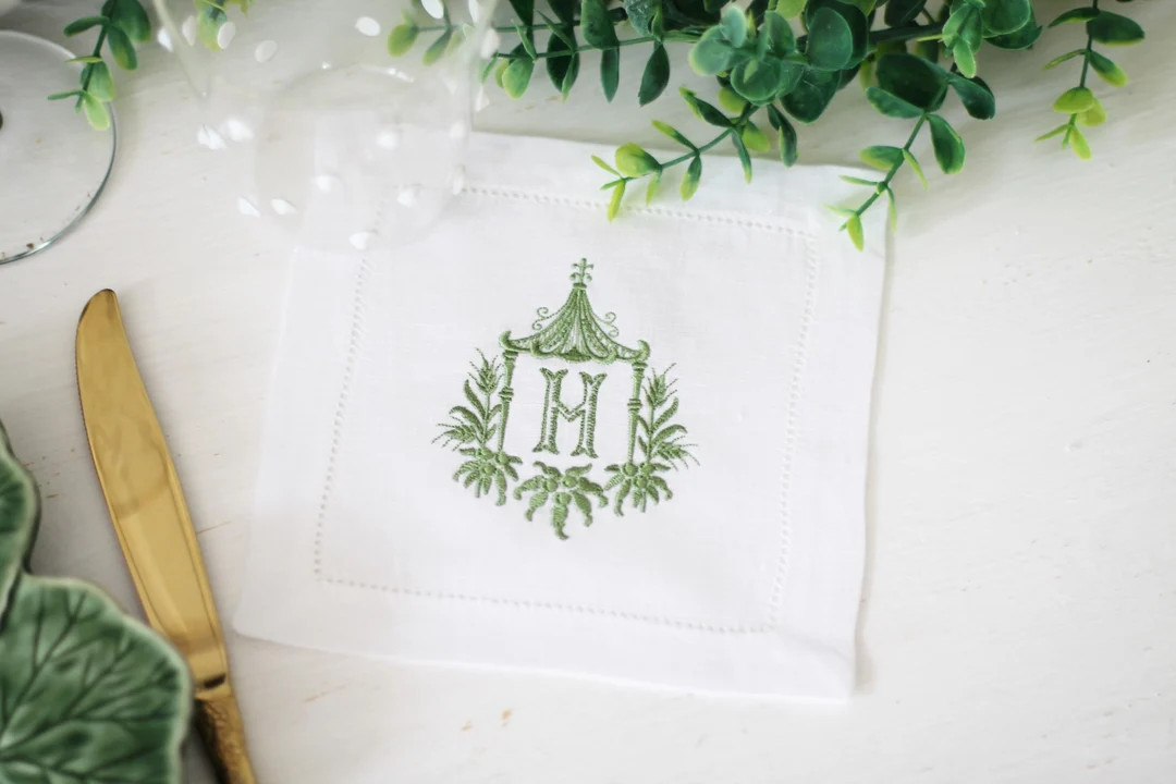 Personalised Monogram Cocktail Napkins Linen Hemstitch - Etsy UK | Etsy (UK)