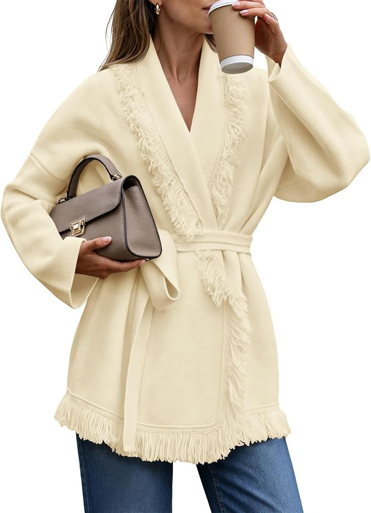 Saodimallsu Women\u2019s Lapel Fringe Cardigan Sweater | Amazon (US)