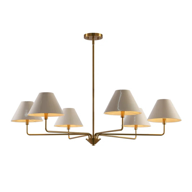 Mid-Century Modern Brass 6-Light Chandelier with Beige Fabric Shades | Wayfair North America