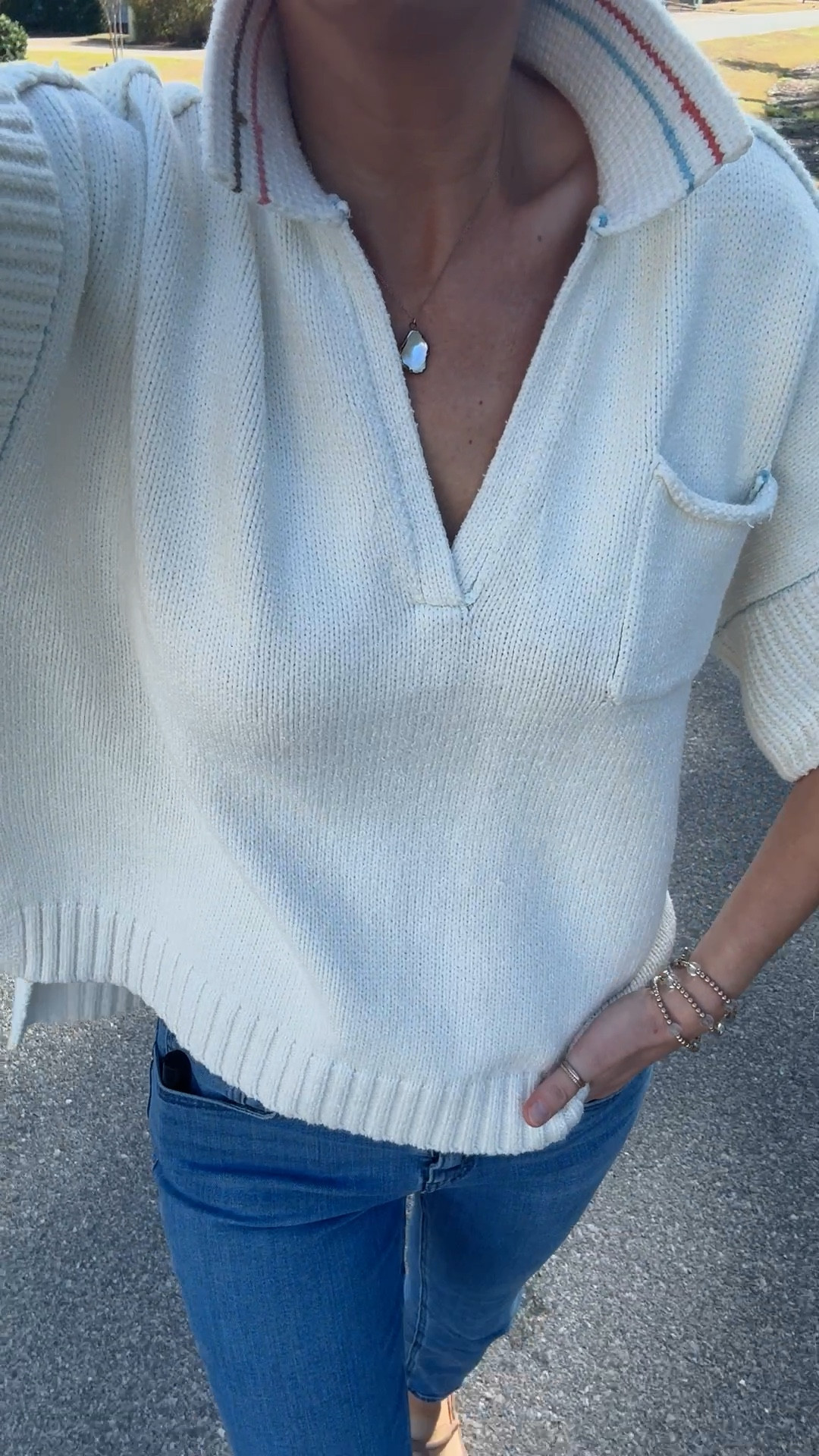 This top is finally restocked in most sizes, but going quick. Wearing size small. Sized up one in the jean to 28x30 so they would be a bit relaxed

#LTKTall #LTKOver40 #LTKootd