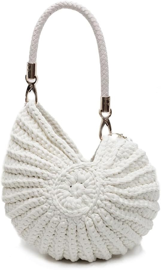 Handmade Crochet Seashell Purse with Pearl Chain Summer Woven Handbag Small Shell Crossbody Beach... | Amazon (US)