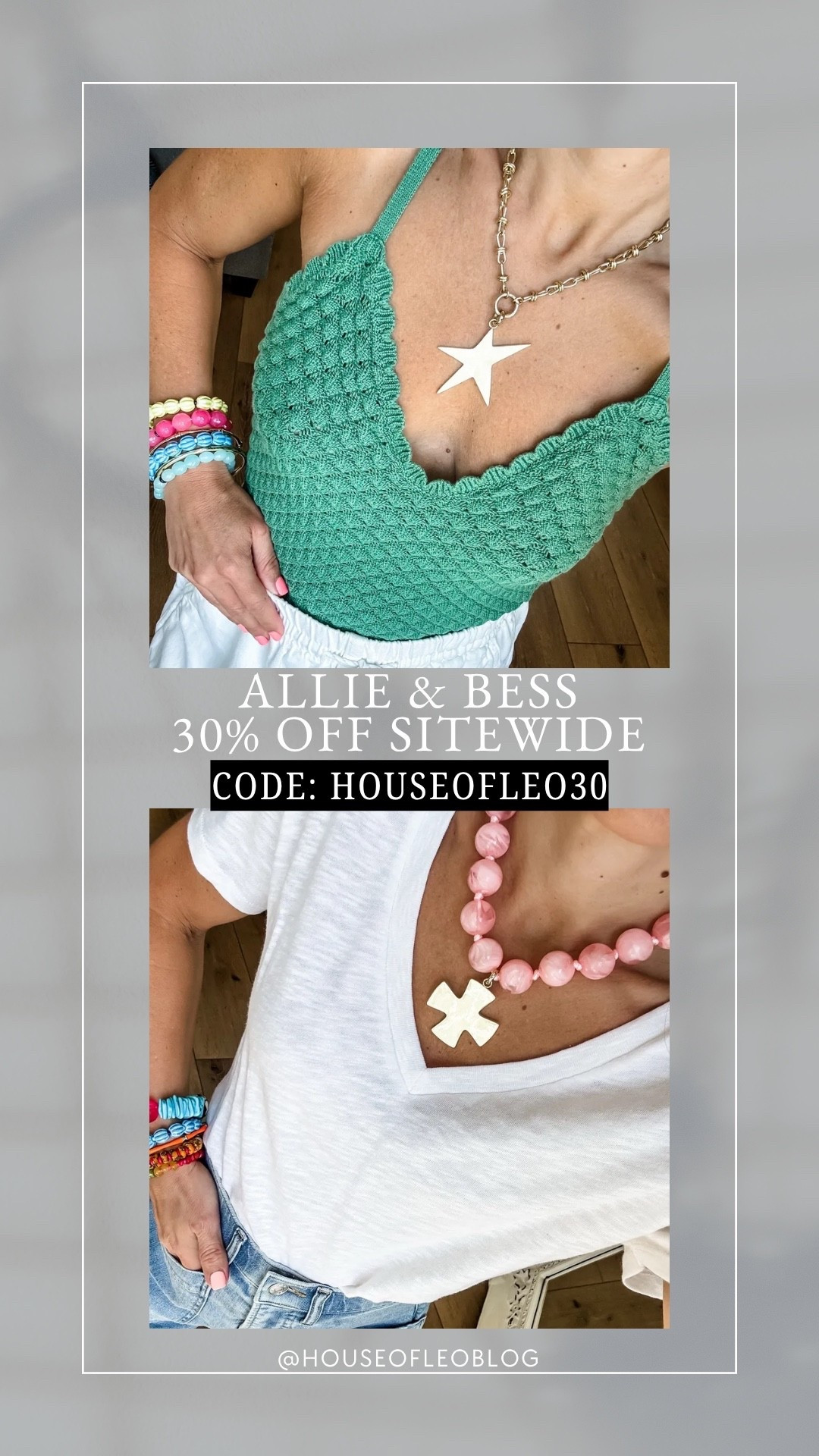 Code HOUSEOFLEO30 or HOUSEOFLEO20. Star necklace, cross necklace, beaded necklace, beaded bracelets, charms.

#LTKOver40 #LTKSaleAlert