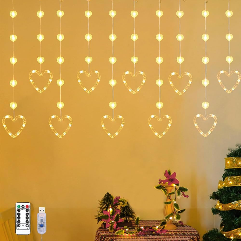 YOLIGHT Heart Curtain Lights, 9.8ft Valentine's Day Window Lights, USB Plug LED Heart String Ligh... | Amazon (US)