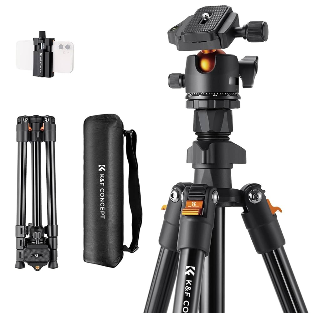 K&F Concept 64 inch/163cm Camera Tripod,Lightweight Travel Outdoor DSLR Tripods with 360 Degree B... | Amazon (US)