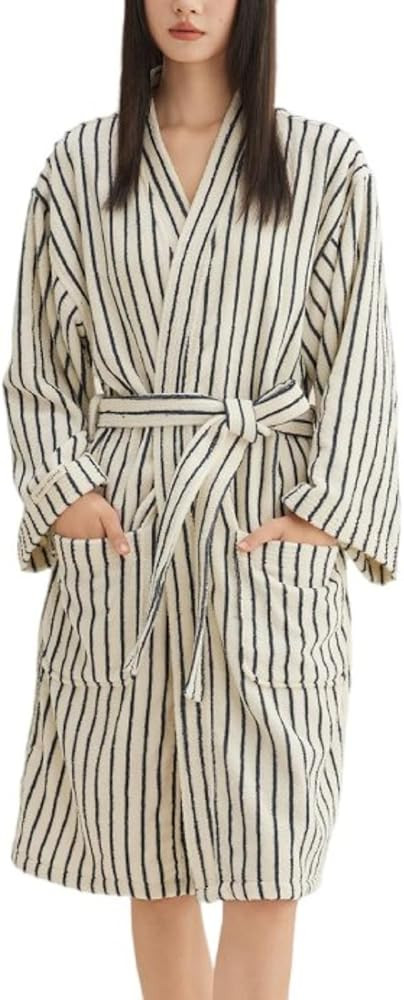 Striped Cotton Bathrobe for Women Super-Soft Terry Plush Kimono Towel Robe Long Sleeve Lounge Rob... | Amazon (US)