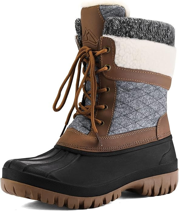 mysoft Women's Winter Snow Boots Waterproof Insulated Mid-Calf Booties, Fur-lined Lace Up Shoes f... | Amazon (US)