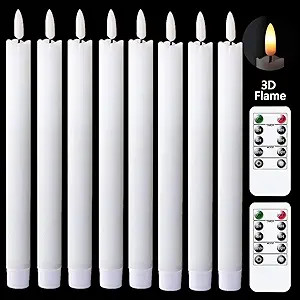 GenSwin Flameless Flickering Taper Candles with 2 Remote Controls and Timer, Real Wax 3D Wick Lig... | Amazon (US)