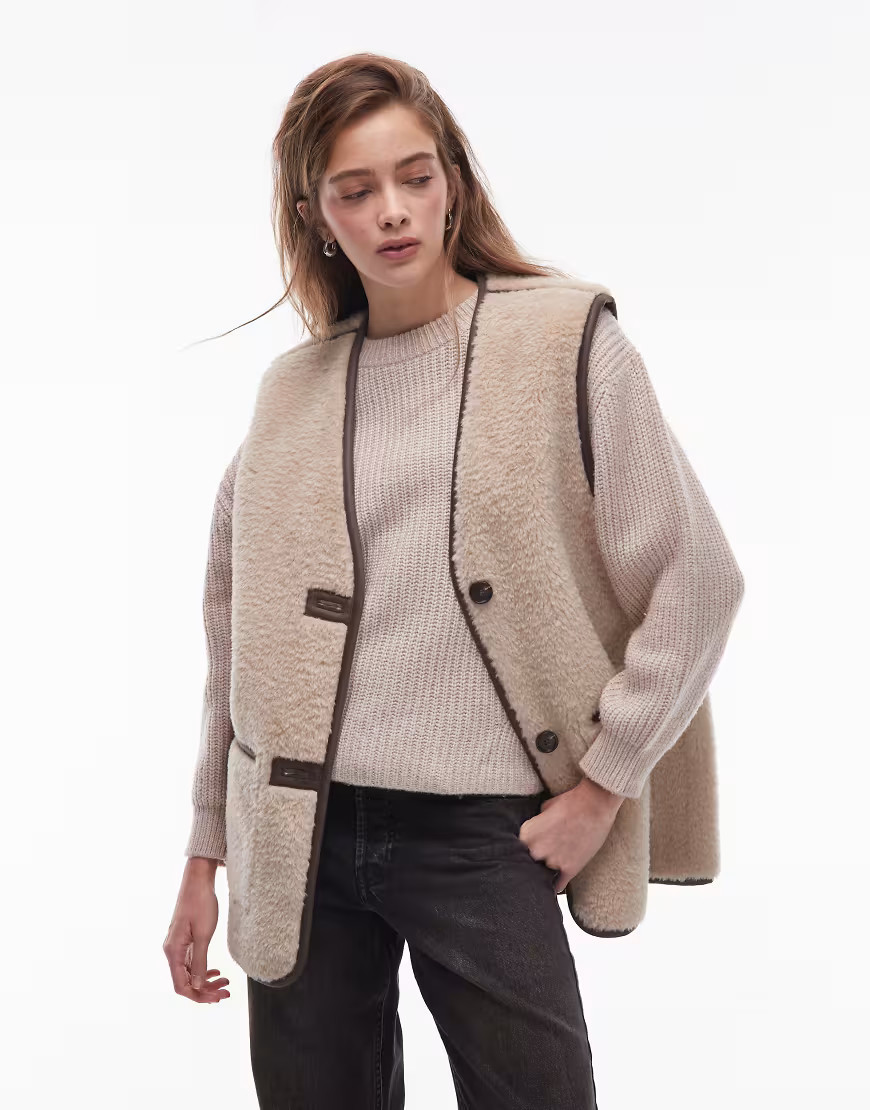 ARKET oversized faux shearling gilet in beige-Neutral | ASOS (Global)