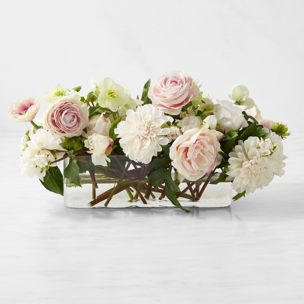 Famille Rose Faux Floral Arrangement in Table Runner Vase | Williams-Sonoma
