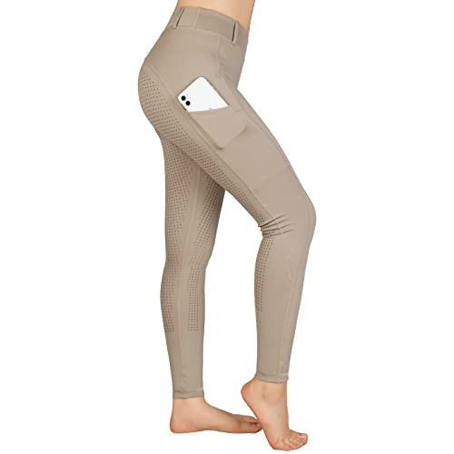 beroy Horse Riding -Pants Women Equestrian-Breeches - Ladies Training Horseback Riding Tights Full Seat Silicone Pockets(Khaki,XS) | Amazon (US)