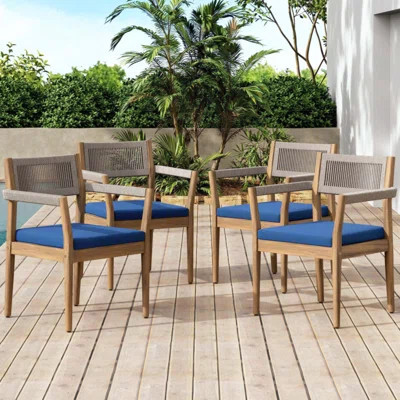 Patio Set Outdoor Acacia Wood Furniture Sets- Braided Dining Chairs(With Cushion)And Patio Dining Table For Garden, Patio & Deck | Wayfair North America