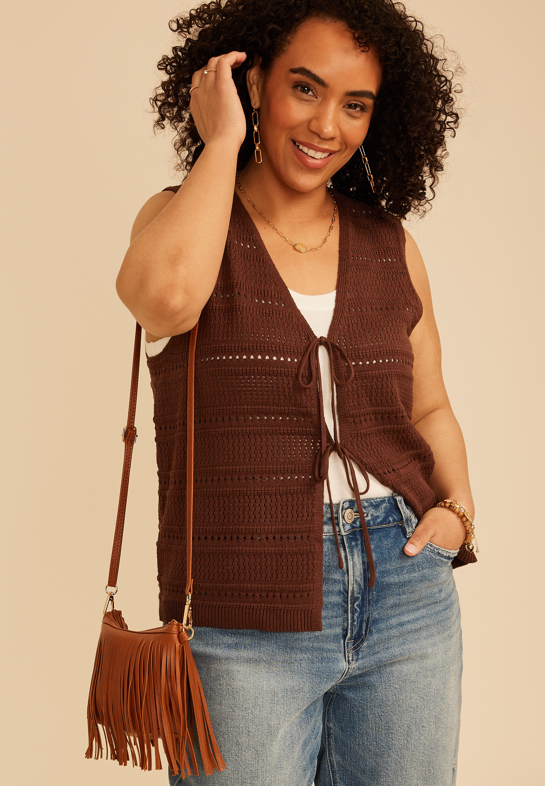 Maurices Plus Size Women's Textured Stripe Tie Front Vest | Maurices