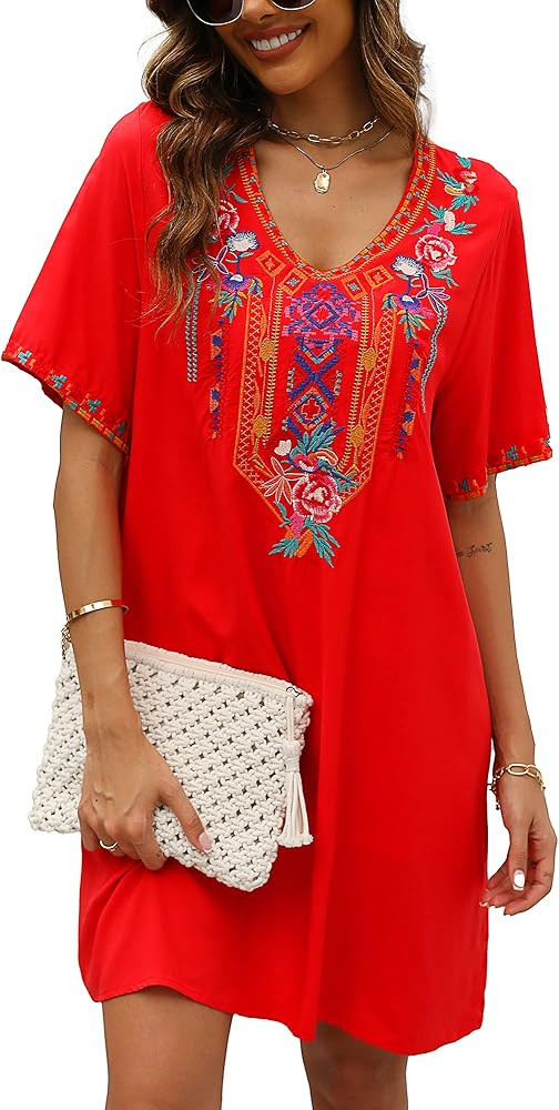 Grosy Women's Embroidered Mexican Peasant Dresses, Plus Size Fiesta Boho Dress for Women, Traditi... | Amazon (US)