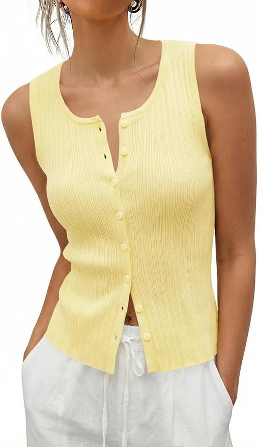 Saodimallsu Womens Sleeveless Sweater Vest Button Down Ribbed Knit Tank Top Scoop Neck Summer Tre... | Amazon (US)