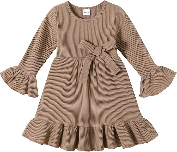 YOUNGER TREE Kids Toddler Dress Baby Girls Fall Dresses Ruffle Long Sleeve Bowknot Casual Winter ... | Amazon (US)