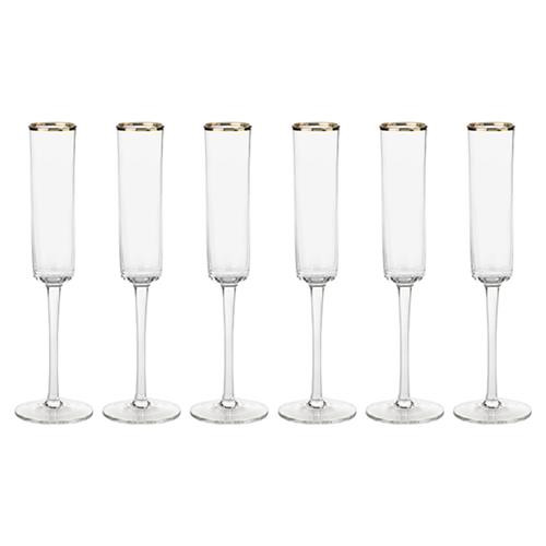 Vince Modern Classic 11.25" Champagne Flutes with Gold Metallic Rim- Set of 6 | Kathy Kuo Home