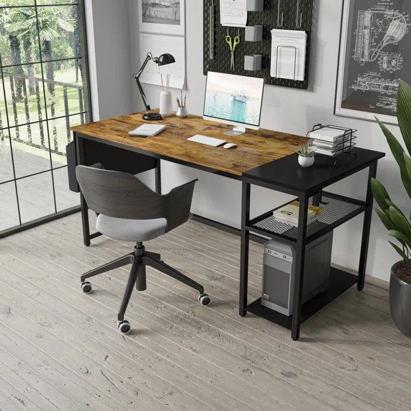 Myra 47" W Home Office Computer Writing Study Desk with Storage Shelves | Wayfair North America