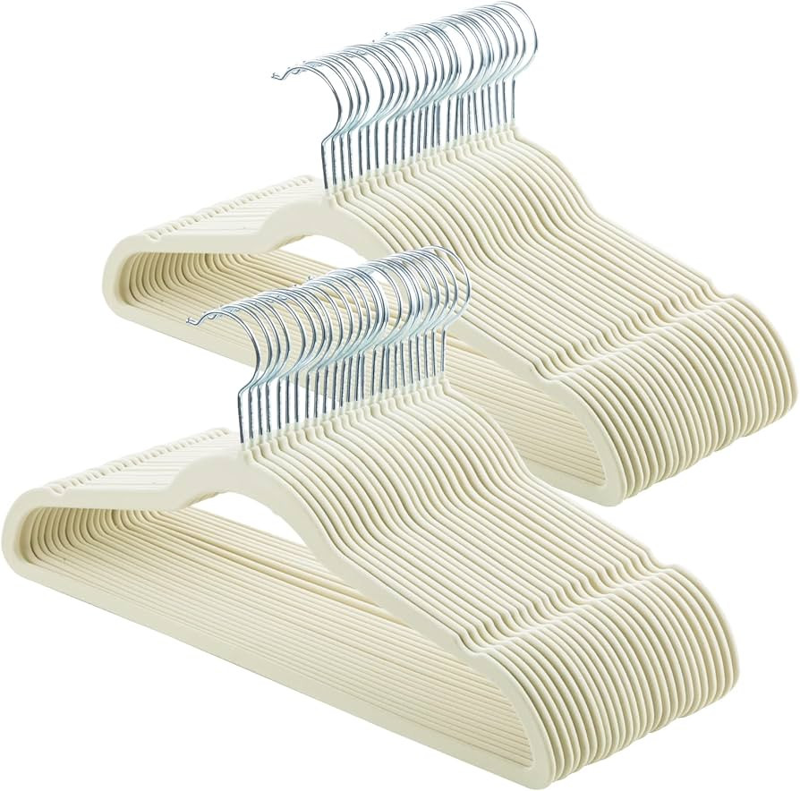 ELONG HOME Velvet Hangers 50 Pack, Beige Slim Felt Hangers with 360° Swivel Hook, Non Slip Skinn... | Amazon (US)