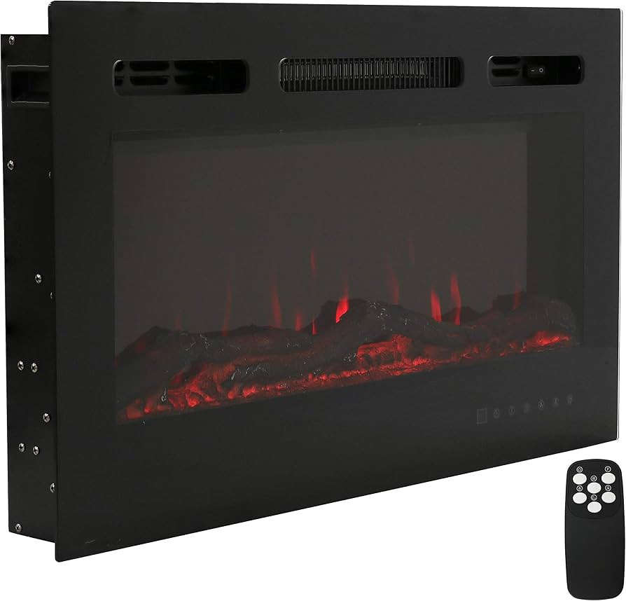 Sunnydaze Modern Flame 32-Inch Indoor Electric Fireplace - Wall-Mounted/Recessed Installation - 9... | Amazon (US)