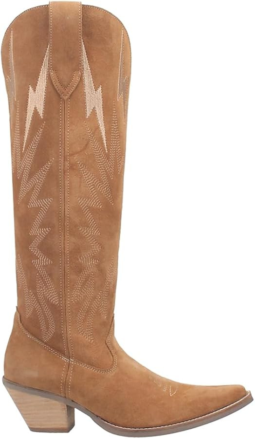 Dingo Womens Thunder Road Embroidered Snip Toe Casual Boots Knee High Mid Heel 2-3" - Black | Amazon (US)