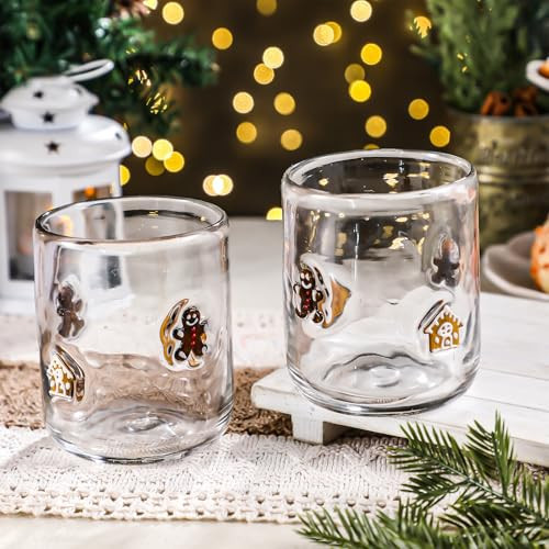 Skylety 2 Pcs Christmas Icon Juice Glass - 14 oz Gingerbread Man Stemless Drinking Glass Cup for Holiday Party Supplies Gifts | Amazon (US)