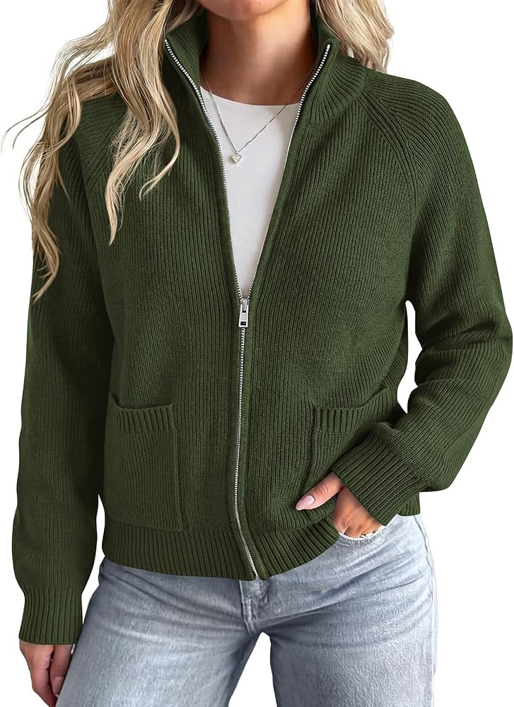 PRETTYGARDEN Womens Zip Up Cardigan Sweaters with Pockets Fall Jackets | Amazon (US)