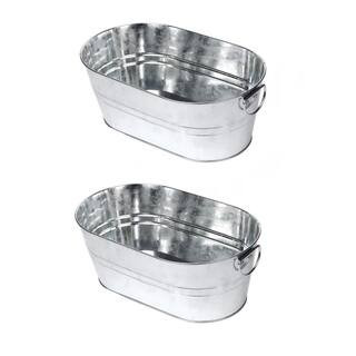 2-Pack 3 Gal. Galvanized Beverage Tubs with Handles, Metal Ice Buckets Drink Cooler for Parties & Mimosa Bar, Silver | The Home Depot