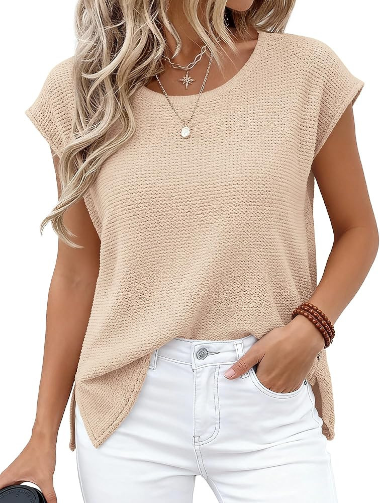 BTFBM Sweater Vest Women 2026 Spring Summer Cap Sleeve Crew Neck Casual Loose Business Tops Weste... | Amazon (US)