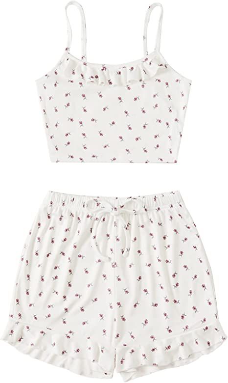 SweatyRocks Women's Summer Strawberry Print Cami Top and Shorts Sleepwear Pajamas Set | Amazon (US)