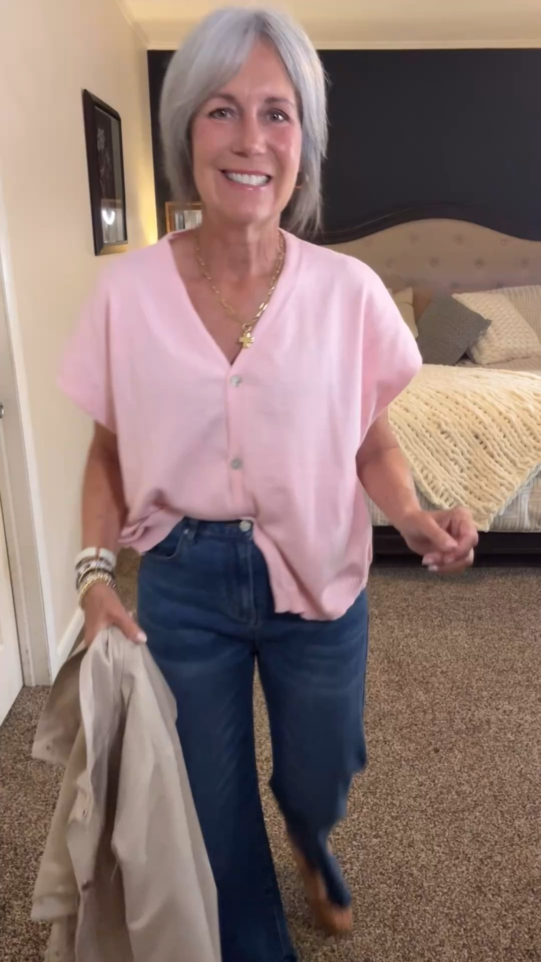 Heading out on this rainy day. Wearing my comfy lightweight sweater, stretchy jeans and cute little Mary Janes. 
Wearing a small in the sweater and jacket. 4 in the jeans. 

‼️ trench on sale ‼️