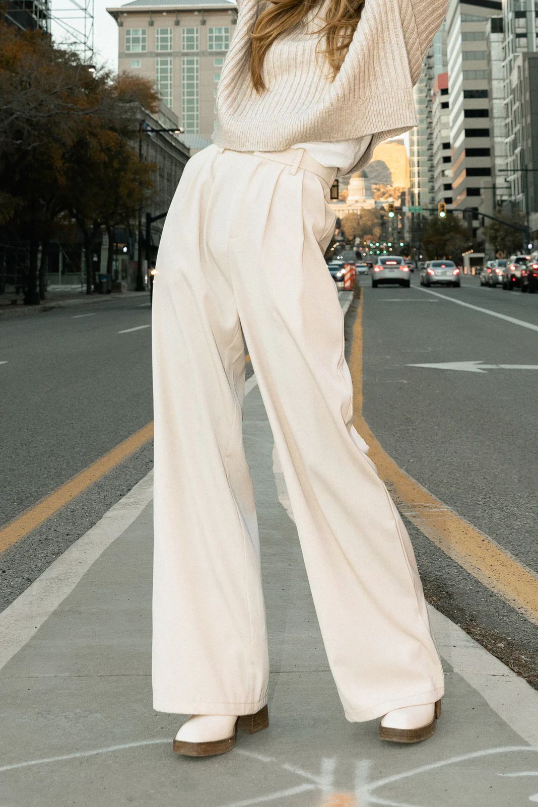 Romaine Wide Leg Pants in Ivory - böhme | Bohme