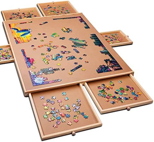 1500 Piece Wooden Jigsaw Puzzle Table - 6 Drawers, Puzzle Board | 27” X 35” Jigsaw Puzzle Boa... | Amazon (US)