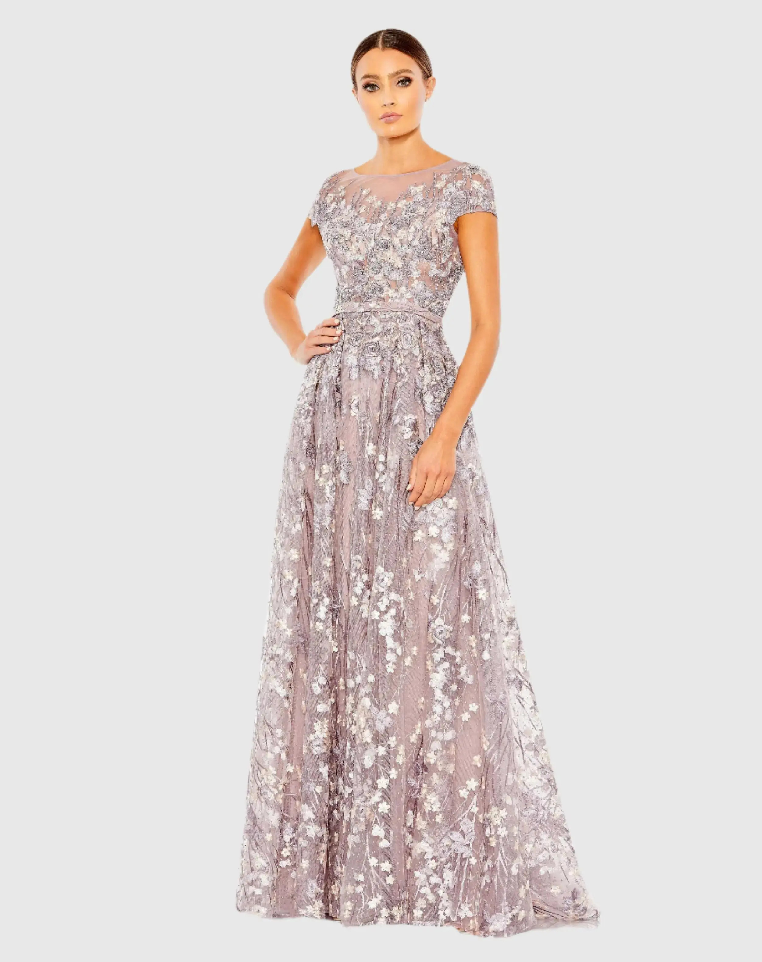Light Purple Embellished Floral Cap Sleeve A Line Gown - Mac Duggal | Mac Duggal