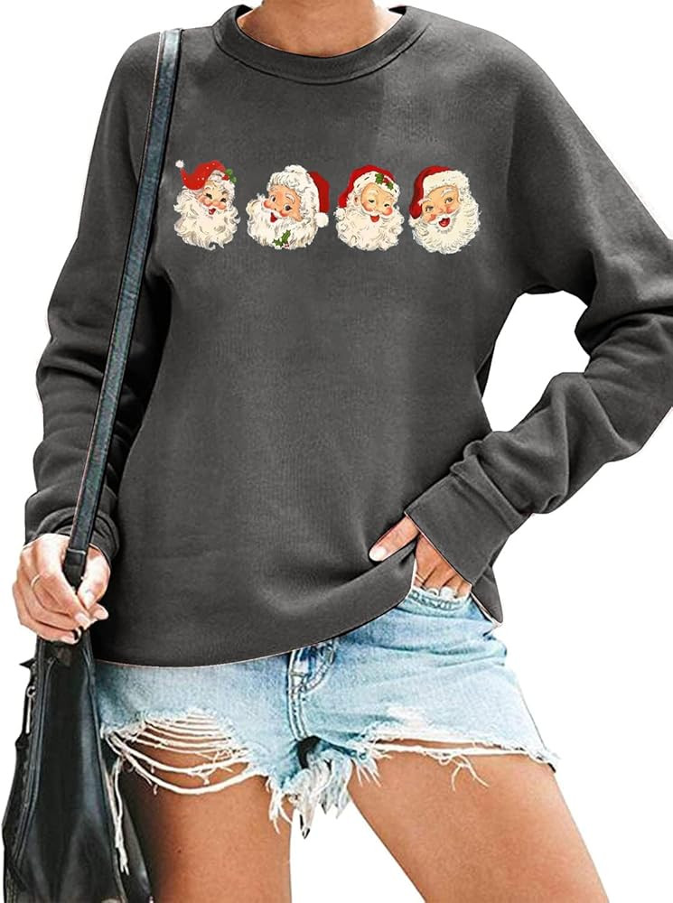 RFBIQI Santa Xmas Sweatshirt for Women Cute Santa Claus Graphic Pullover Merry Christmas Shirt Wi... | Amazon (US)