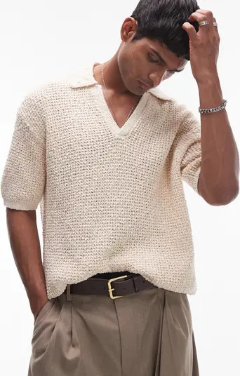 Topman Johnny Collar Textured Cotton Polo | Nordstrom | Nordstrom