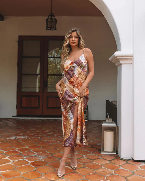 Seeking Adventures Patchwork Satin Slip Maxi Dress | VICI