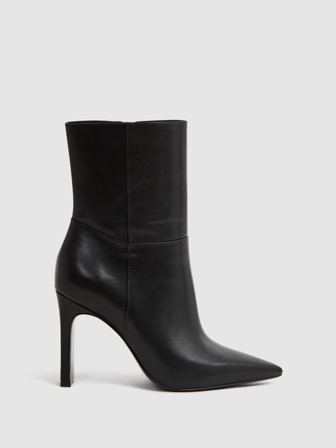 Reiss Black Vanessa Leather Heeled Ankle Boots | Reiss UK