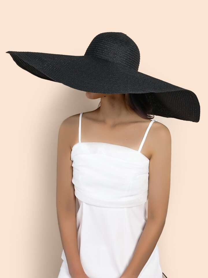 1pc Ladies' New Arrival 70cm Wide Brim Sun Hat, Anti-Uv Foldable Beach Hat For Travel And Vacatio... | SHEIN