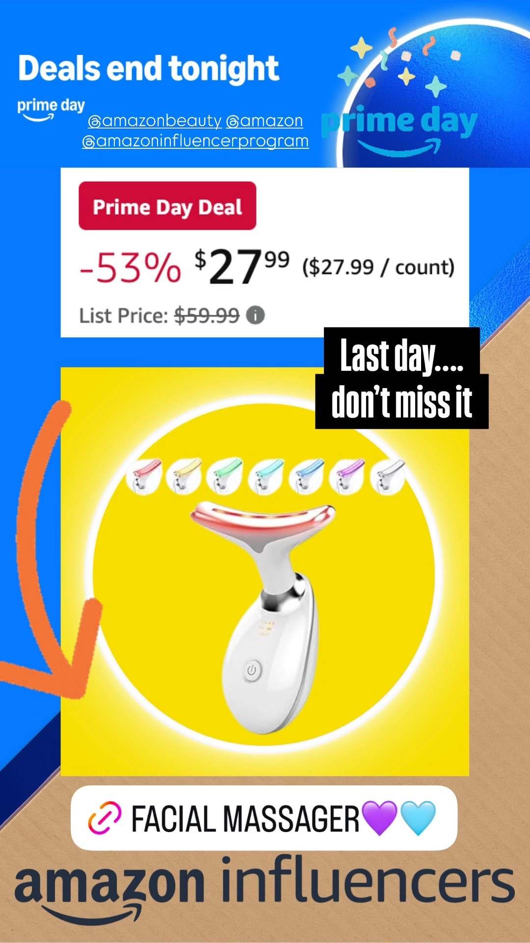 Last chance to snag my favorite facial massager on Prime Day! ✨ It’s the glow-boosting, puff-reducing secret I swear by—and it’s still on sale (but not for long)! 🧖‍♀️💆‍♀️ Add to cart before the deals disappear!

#amazoninfluencer
#PrimeDayBeauty #FacialMassager #GlowUpTools #AmazonPrimeDay #SkincareOnSale #BeautyTools #SelfCareRoutine #SkincareFaves #GlowingSkin #LTKBeauty #LTKSaleAlert #AmazonFinds #PrimeDayDeals #SkincareRoutine

#LTKFindsUnder50 #LTKBeauty #LTKSaleAlert