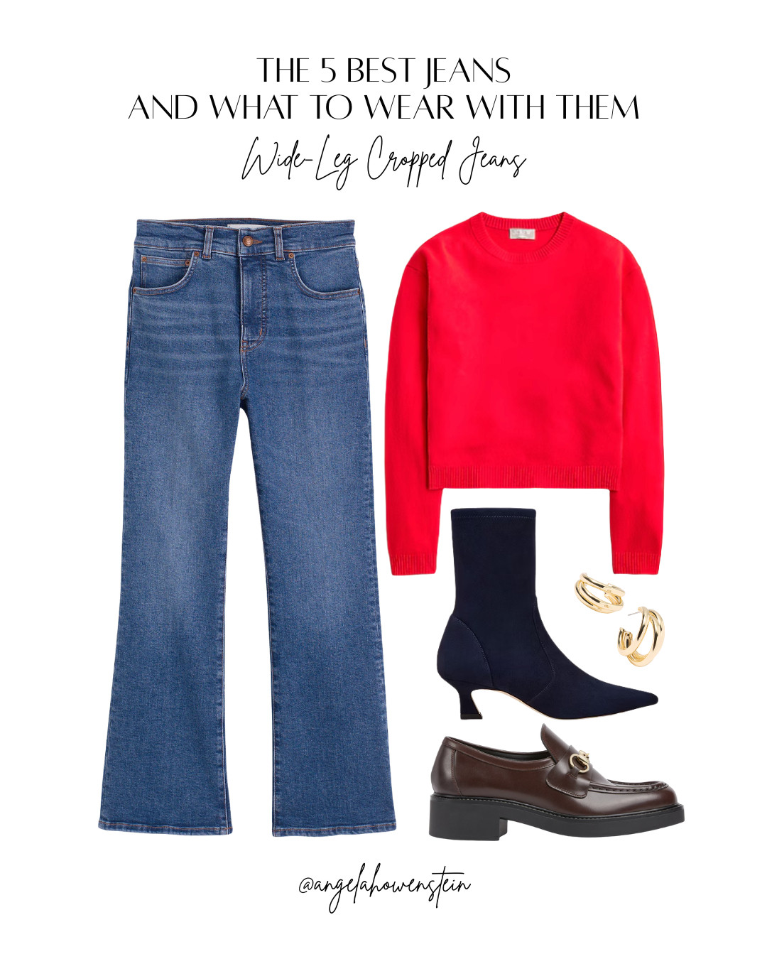 Cropped wide leg jeans are awesome.  My fav picks for this style are a chunky loafer like these from Gucci, a "sock" bootie like this from Stuart Weitzman or a great ballet flat. 

 #LTKOver40 #LTKStyleTip #LTKShoeCrush
