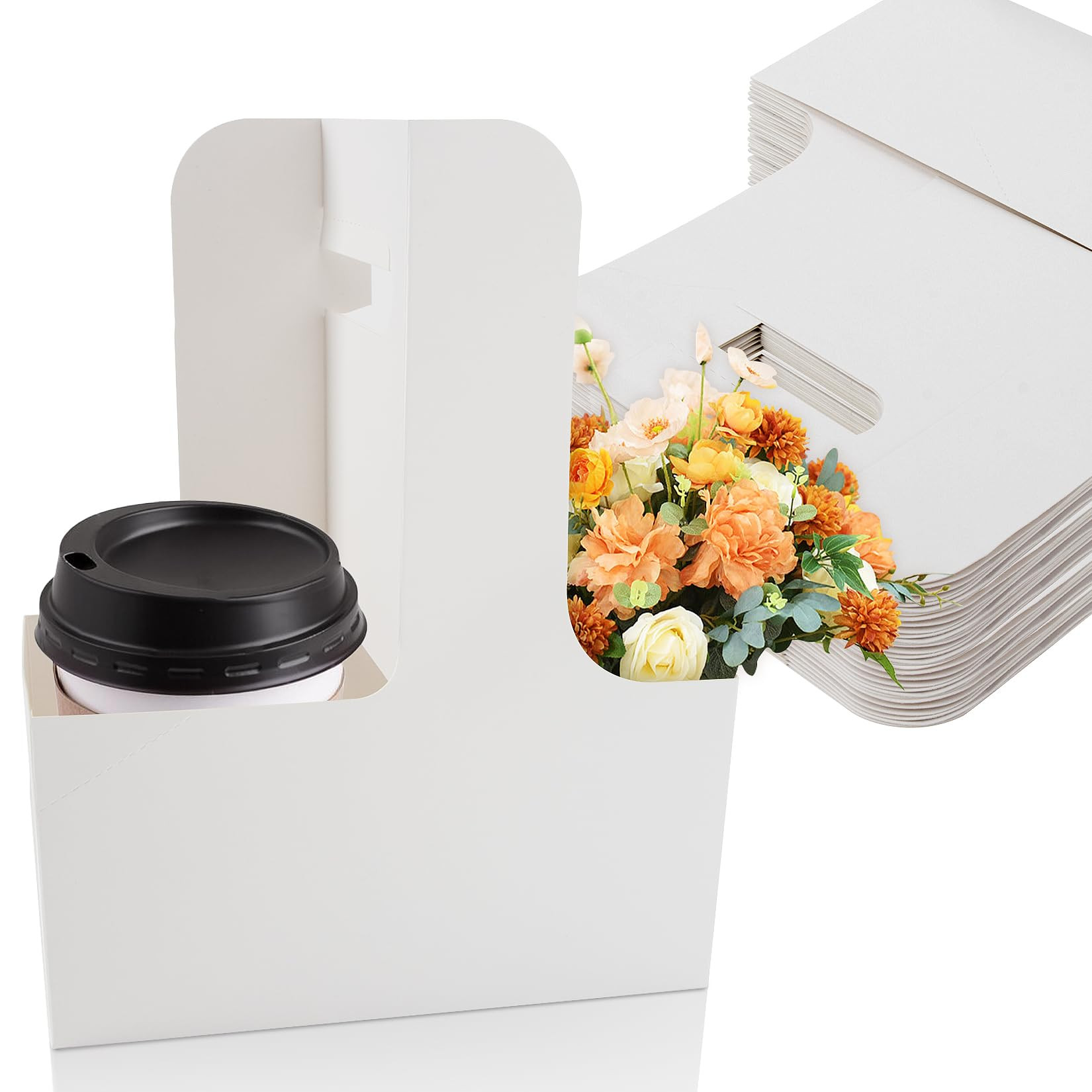 MAQIHAN 2 Cup Drink Carrier with Handle - 12Pcs Disposable Paper Cardboard Coffee Cup Holder Portable Drink Caddy Cup Carriers to go Cup Holder Food Delivery Accessories for Hot/Cold Drinks (White) | Amazon (US)