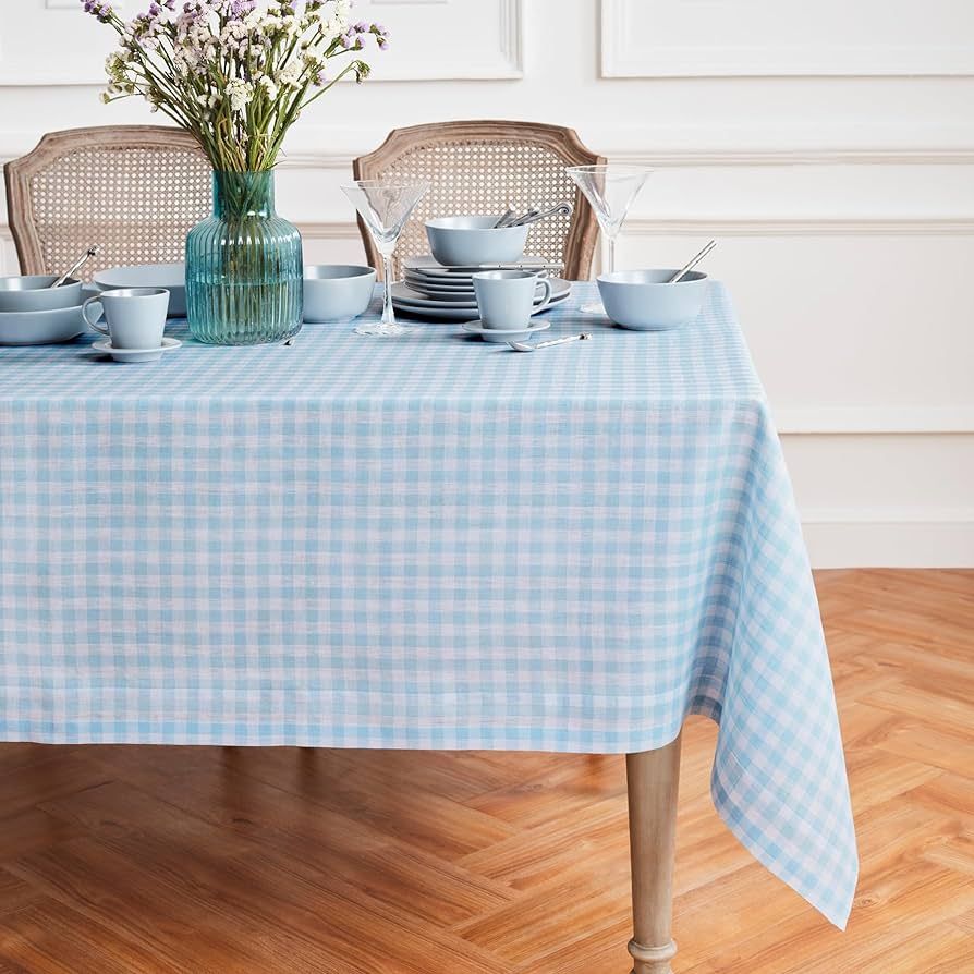 Solino Home Linen Gingham Tablecloth 60 x 120 Inch – 100% Pure European Flax Linen Gingham Chec... | Amazon (US)