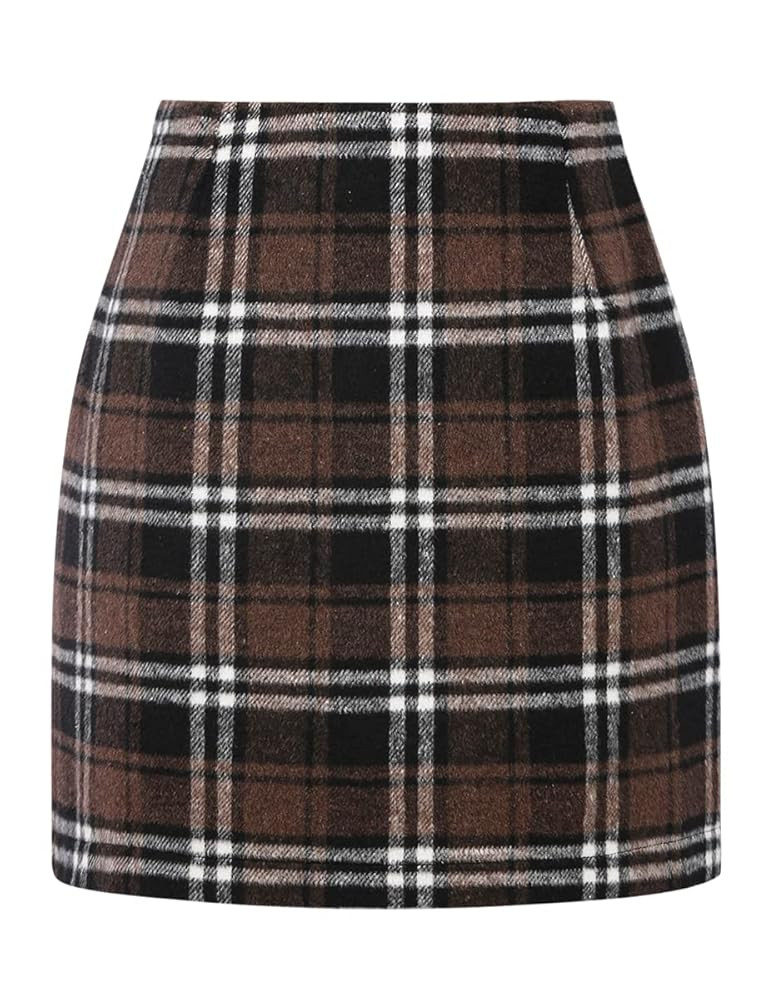 IDEALSANXUN Womens High Waist Plaid Skirt Bodycon Pencil Wool Mini Skirts | Amazon (US)