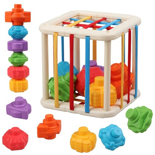 Baby Sensory Shape Sorter Blocks Toy, Activity Cube Bins, Montessori Educational Learning Fine Motor Skills Toys for Babies Toddlers 6 12 18 Months Age 1 2 3 One Two Year Old Boys Girls Gifts | Amazon (US)