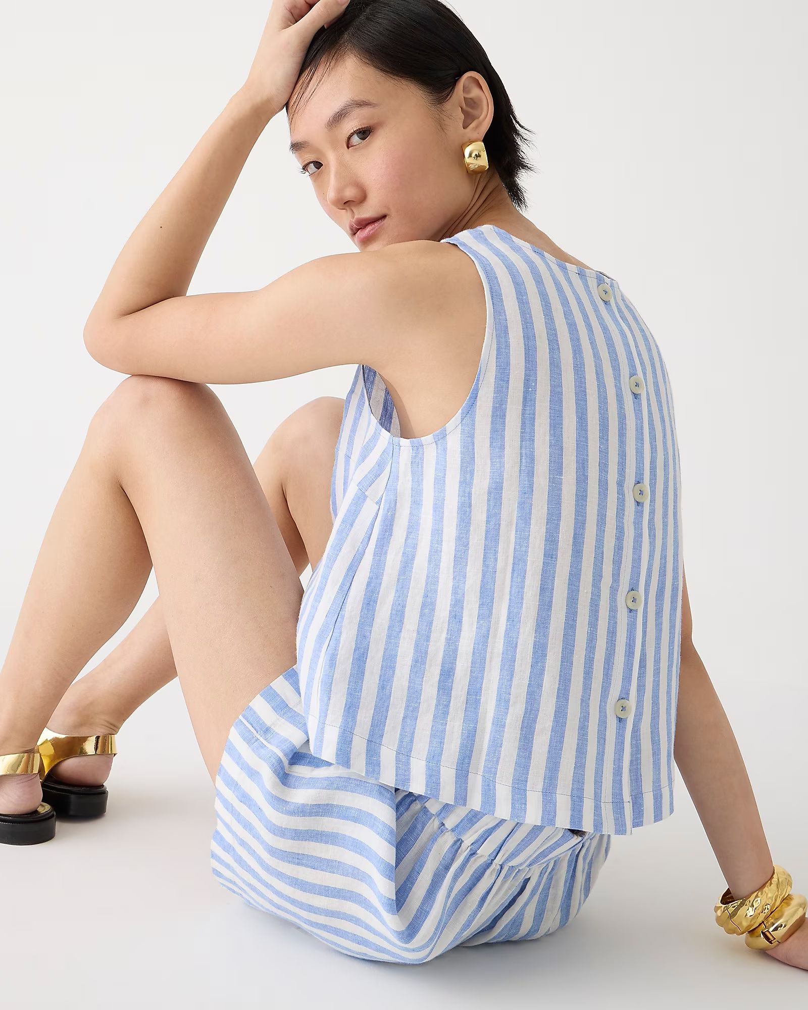 Maxine button-back top in striped linen | J.Crew US