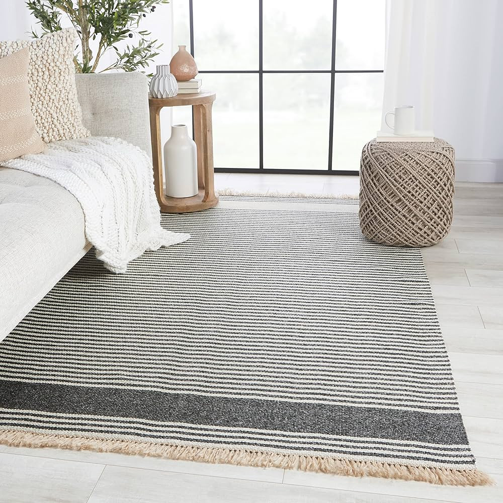 Jaipur Living Indoor Outdoor 4x6 Area Rug, Striped, Dark Grey/Beige | Amazon (US)